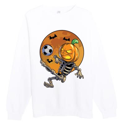 Soccer Skeleton Halloween Boy Soccer Halloween Premium Crewneck Sweatshirt