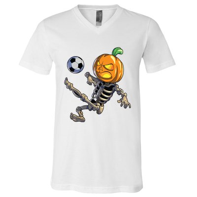 Soccer Skeleton Halloween Boy Soccer Halloween V-Neck T-Shirt