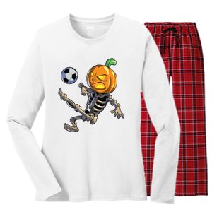 Soccer Skeleton Halloween Boy Soccer Halloween Women's Long Sleeve Flannel Pajama Set 