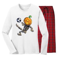 Soccer Skeleton Halloween Boy Soccer Halloween Women's Long Sleeve Flannel Pajama Set 