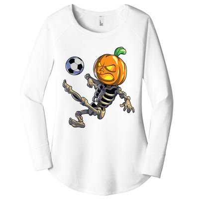 Soccer Skeleton Halloween Boy Soccer Halloween Women's Perfect Tri Tunic Long Sleeve Shirt