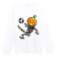 Soccer Skeleton Halloween Boy Soccer Halloween Premium Crewneck Sweatshirt