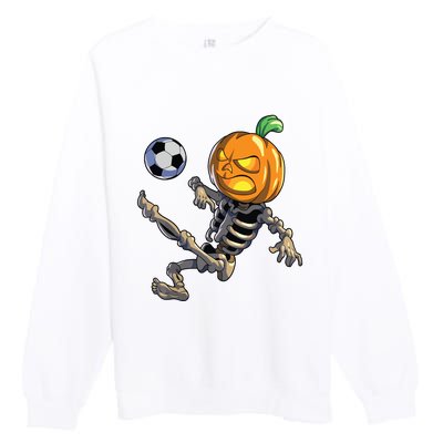 Soccer Skeleton Halloween Boy Soccer Halloween Premium Crewneck Sweatshirt