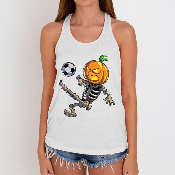 Soccer Skeleton Halloween Boy Soccer Halloween Women's Knotted Racerback Tank