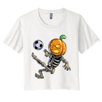 Soccer Skeleton Halloween Boy Soccer Halloween Women's Crop Top Tee