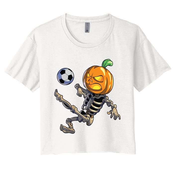 Soccer Skeleton Halloween Boy Soccer Halloween Women's Crop Top Tee