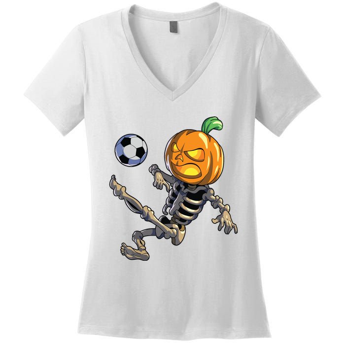 Soccer Skeleton Halloween Boy Soccer Halloween Women's V-Neck T-Shirt