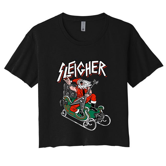 Santa Sleigher Heavy Metal Ugly Christmas Sweater Crop Top