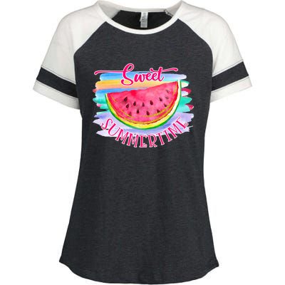 Sweet Summertime Hello Summer Vibes Beach Vacay Watermelon Great Gift Enza Ladies Jersey Colorblock Tee