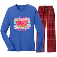 Sweet Summertime Hello Summer Vibes Beach Vacay Watermelon Great Gift Women's Long Sleeve Flannel Pajama Set 