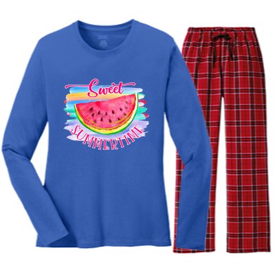 Sweet Summertime Hello Summer Vibes Beach Vacay Watermelon Great Gift Women's Long Sleeve Flannel Pajama Set 