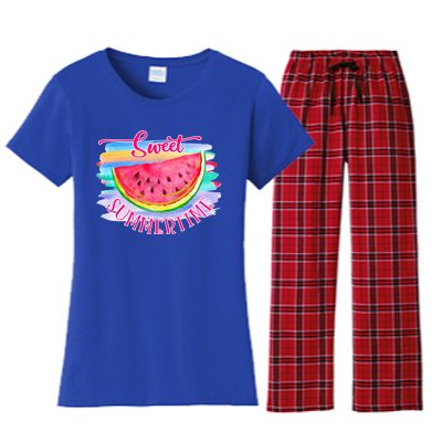 Sweet Summertime Hello Summer Vibes Beach Vacay Watermelon Great Gift Women's Flannel Pajama Set