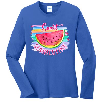 Sweet Summertime Hello Summer Vibes Beach Vacay Watermelon Great Gift Ladies Long Sleeve Shirt