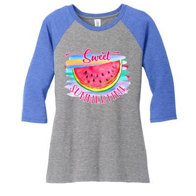 Sweet Summertime Hello Summer Vibes Beach Vacay Watermelon Great Gift Women's Tri-Blend 3/4-Sleeve Raglan Shirt