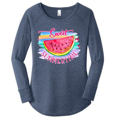 Sweet Summertime Hello Summer Vibes Beach Vacay Watermelon Great Gift Women's Perfect Tri Tunic Long Sleeve Shirt