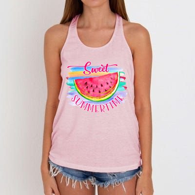 Sweet Summertime Hello Summer Vibes Beach Vacay Watermelon Great Gift Women's Knotted Racerback Tank