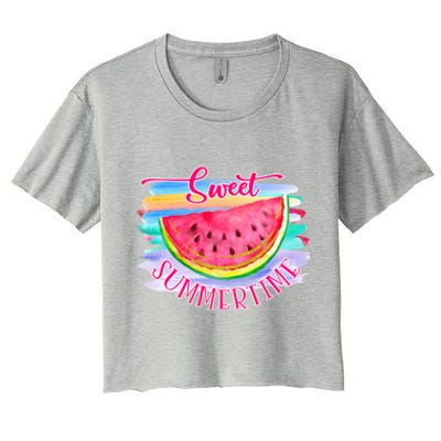 Sweet Summertime Hello Summer Vibes Beach Vacay Watermelon Great Gift Women's Crop Top Tee