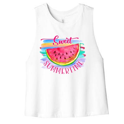 Sweet Summertime Hello Summer Vibes Beach Vacay Watermelon Great Gift Women's Racerback Cropped Tank