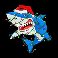 Shark Santa Hat Xmas Lights Cooling Performance Crew T-Shirt