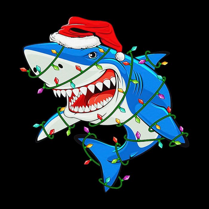 Shark Santa Hat Xmas Lights Cooling Performance Crew T-Shirt