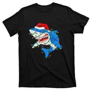 Shark Santa Hat Xmas Lights T-Shirt