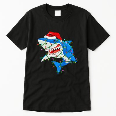 Shark Santa Hat Xmas Lights Tall T-Shirt
