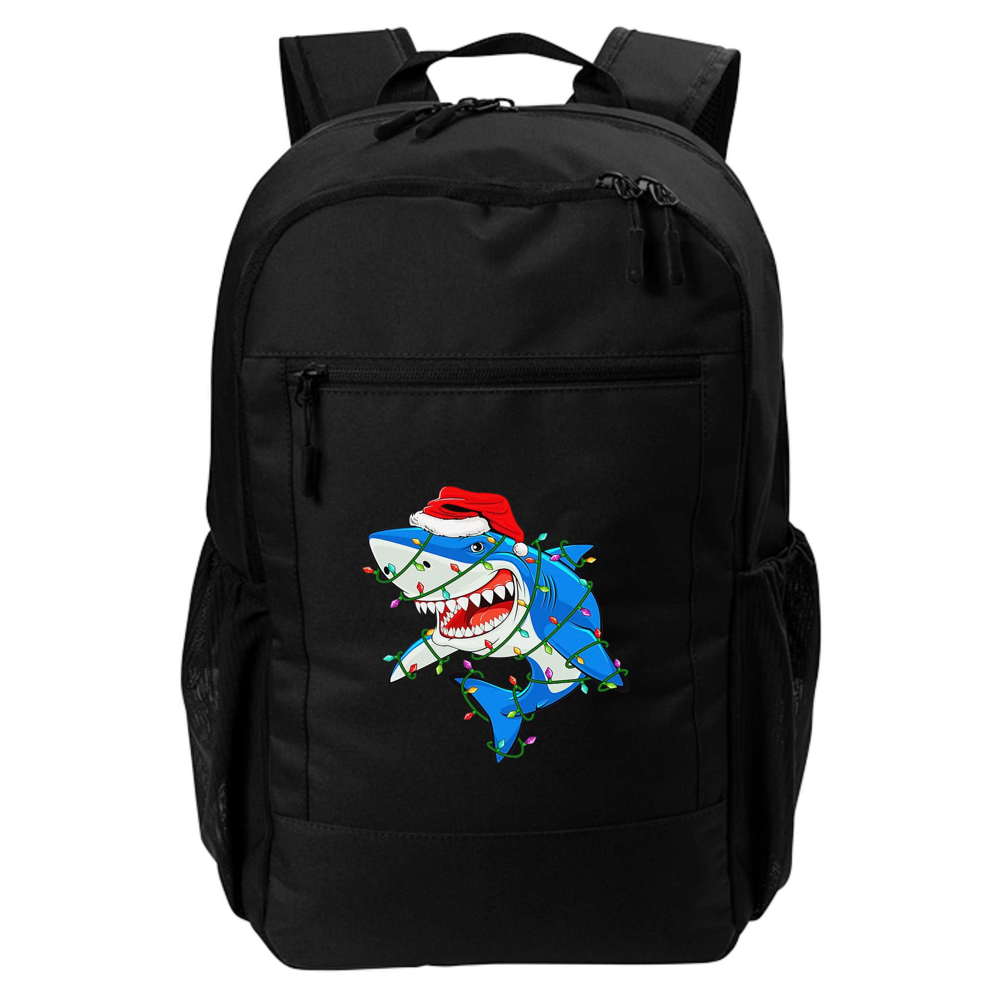 Shark Santa Hat Xmas Lights Backpack