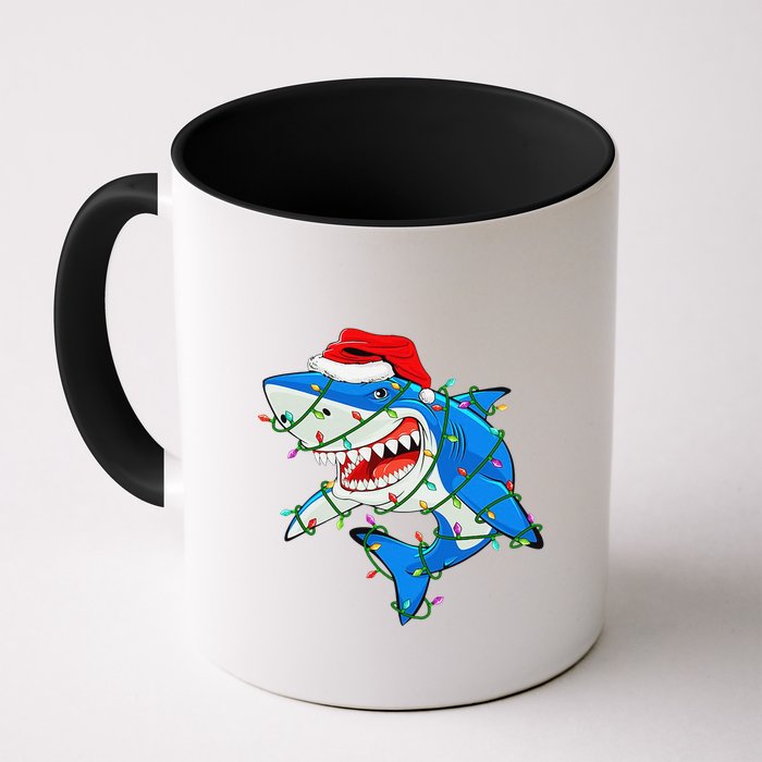 Shark Santa Hat Xmas Lights Mug