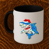 Shark Santa Hat Xmas Lights Mug