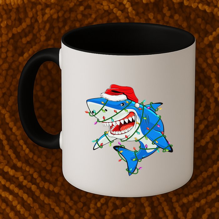 Shark Santa Hat Xmas Lights Mug