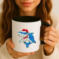 Shark Santa Hat Xmas Lights Mug