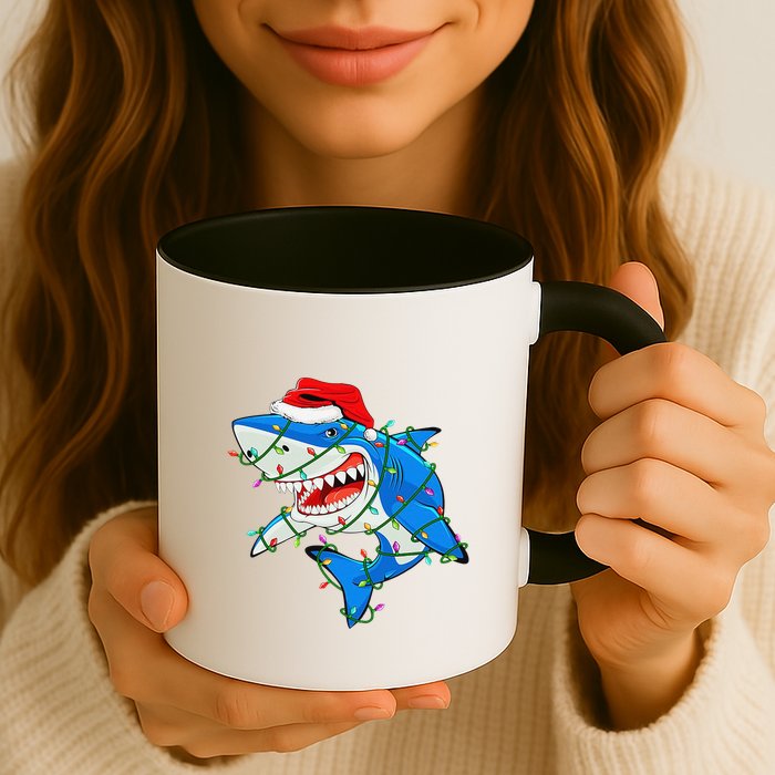 Shark Santa Hat Xmas Lights Mug
