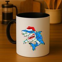 Shark Santa Hat Xmas Lights Mug