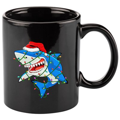 Shark Santa Hat Xmas Lights 11oz C Handle Ceramic Mug