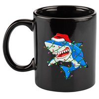 Shark Santa Hat Xmas Lights 11oz C Handle Ceramic Mug