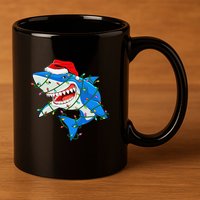 Shark Santa Hat Xmas Lights 11oz C Handle Ceramic Mug