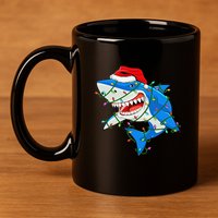 Shark Santa Hat Xmas Lights 11oz C Handle Ceramic Mug