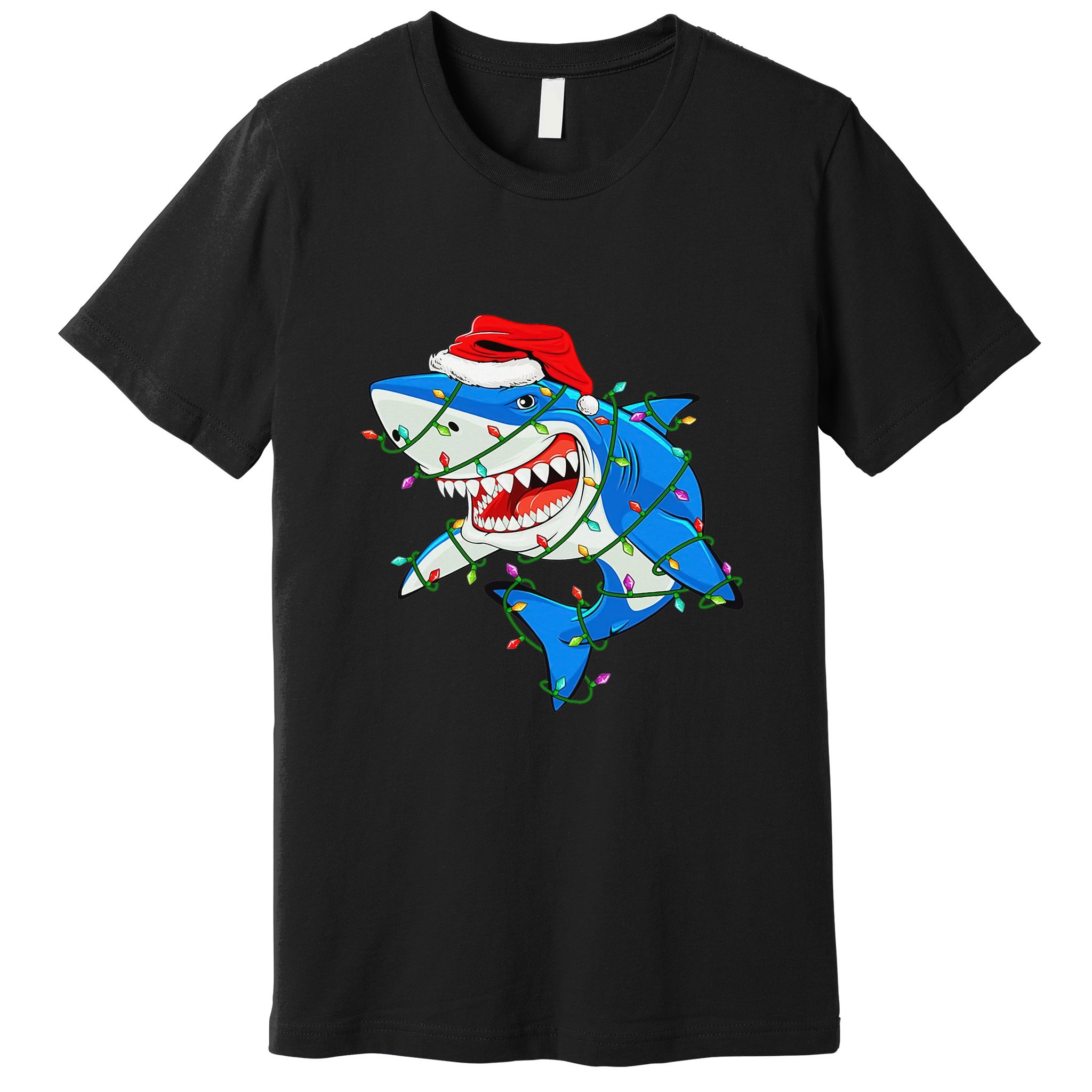 Shark Santa Hat Xmas Lights Premium T-Shirt
