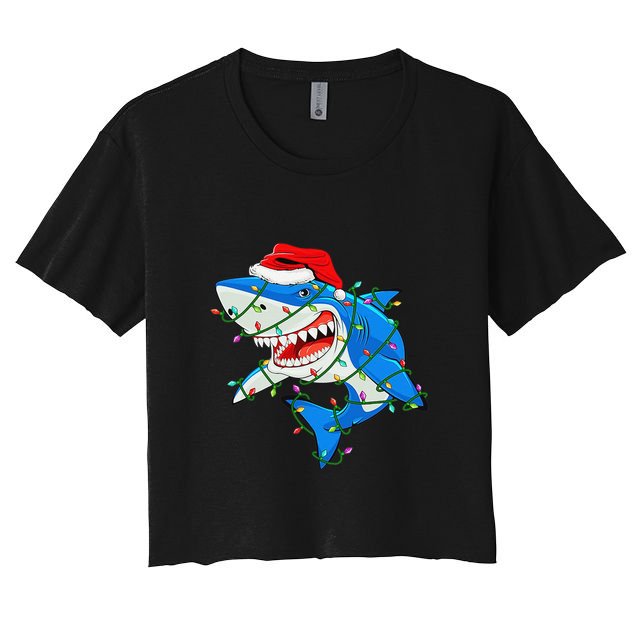 Shark Santa Hat Xmas Lights Crop Top