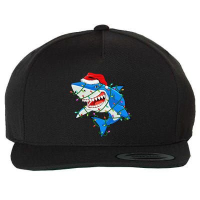 Shark Santa Hat Xmas Lights Wool Snapback Cap