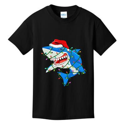 Shark Santa Hat Xmas Lights Kids T-Shirt