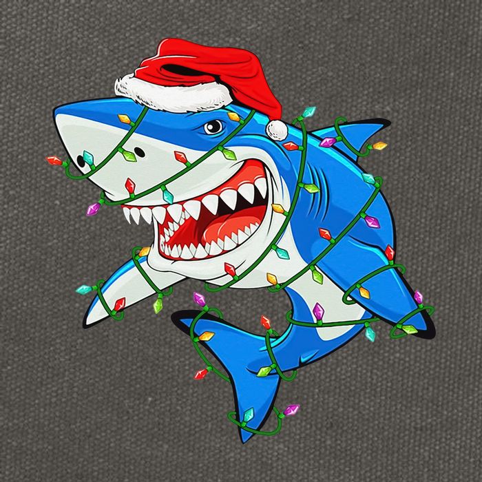 Shark Santa Hat Xmas Lights Cotton Canvas Backpack