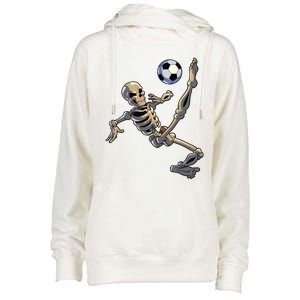 Soccer Skeleton Halloween Boy Soccer Player Halloween Womens Funnel Neck Pullover Hood