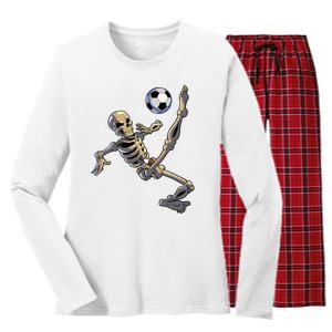 Soccer Skeleton Halloween Boy Soccer Player Halloween Women's Long Sleeve Flannel Pajama Set 