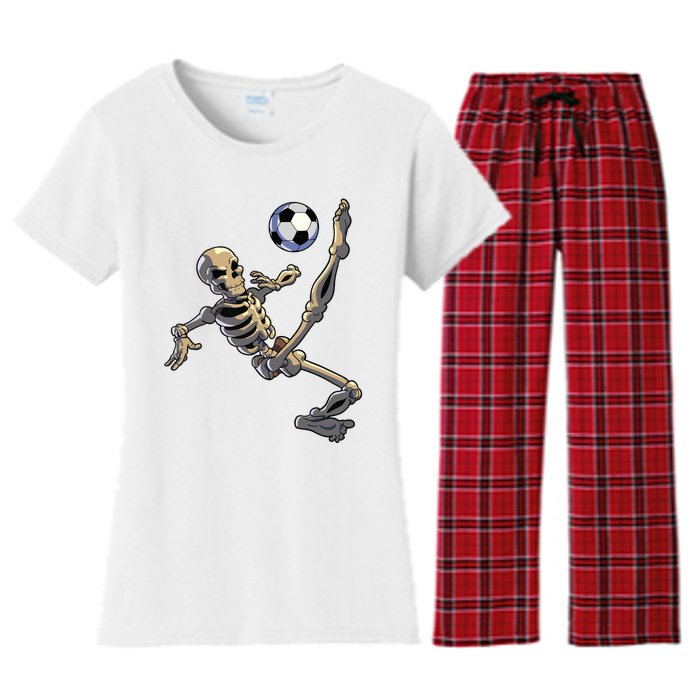 Soccer Skeleton Halloween Boy Soccer Player Halloween Women's Flannel Pajama Set