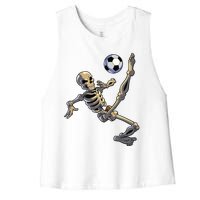 Soccer Skeleton Halloween Boy Soccer Player Halloween Women's Racerback Cropped Tank