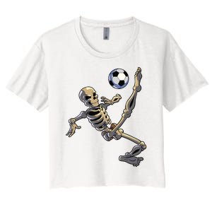 Soccer Skeleton Halloween Boy Soccer Player Halloween Women's Crop Top Tee