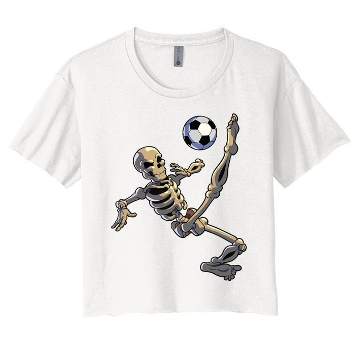 Soccer Skeleton Halloween Boy Soccer Player Halloween Women's Crop Top Tee