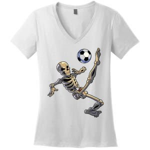 Soccer Skeleton Halloween Boy Soccer Player Halloween Women's V-Neck T-Shirt