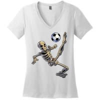 Soccer Skeleton Halloween Boy Soccer Player Halloween Women's V-Neck T-Shirt